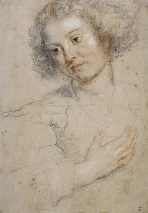 Framed Print : Feminine Portrait, by Peter Paul Rubens, 1630, 17th Century, black and red pencil, white lead and pen on paper - Italy, Tuscany, Florence