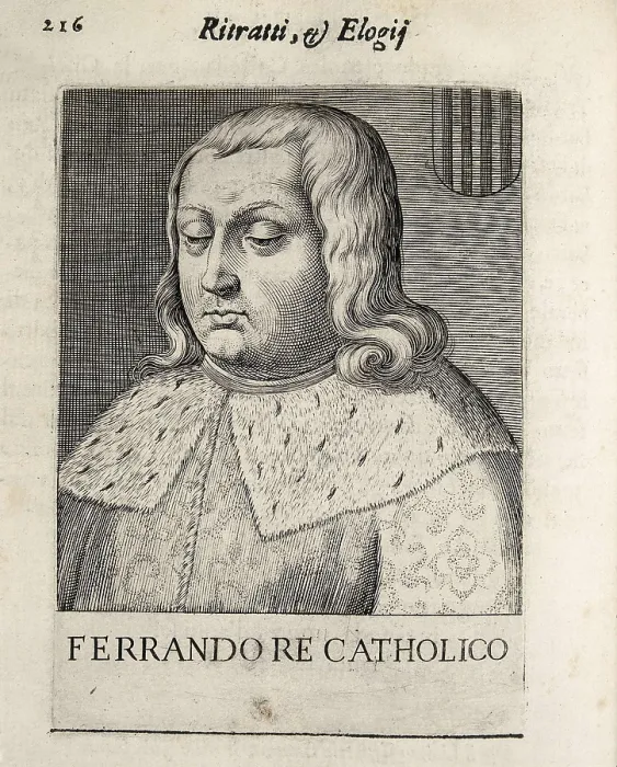 Framed Print : FERDINAND II 'the Catholic' (1452-1516). Illustration from the book 'Ritratti et Elogii', page 216. Engraving. SPAIN. Madrid. National Library