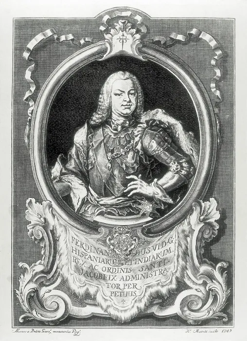 Framed Print : FERDINAND VI of Spain (1713-1759). King of Spain (1746-1759). Engraving by Toms Francisco Prieto (1749). Engraving. SPAIN. Madrid. National Library