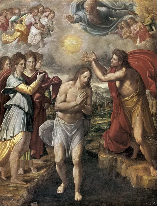 Framed Print : FERNANDEZ NAVARRETE, Juan, called 'el Mudo' (1526-1579). The Baptism of Christ. 1574. Renaissance art. Oil on wood. SPAIN. Madrid. Prado Museum