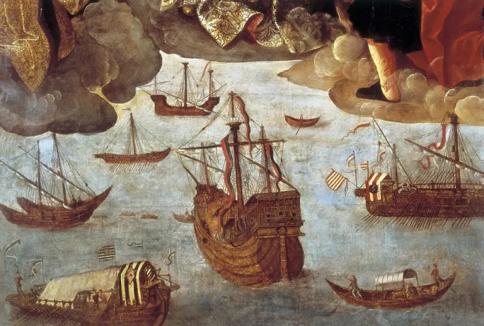 Framed Print : FERNANDEZAlejo (1475-1546). The Virgin of the Navigators. 1536. Lower detail. Gothic art. Oil on wood. SPAIN. Sevilla. General Archives of the Indies Framed Print : FERNANDEZAlejo (1475-1546). The Virgin of the Navigators. 1536. Lower detail. Gothic art. Oil on wood. SPAIN. Sevilla. General Archives of the Indies
