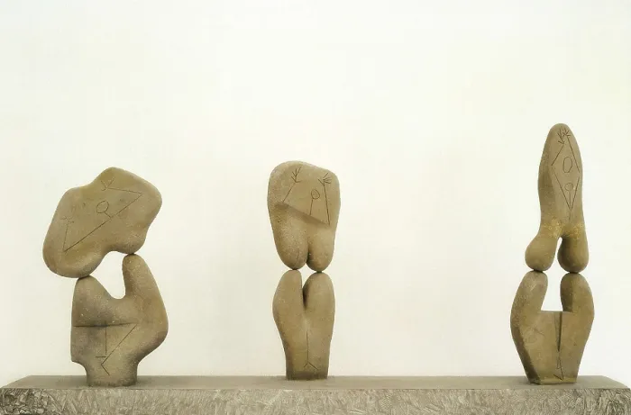 Framed Print : FERRANT VAZQUEZ, Angel (1889-1961). Three Women. 1948. Abstract art. Sculpture on rock. SPAIN. Madrid. Reina Sofia Art Centre National Museum