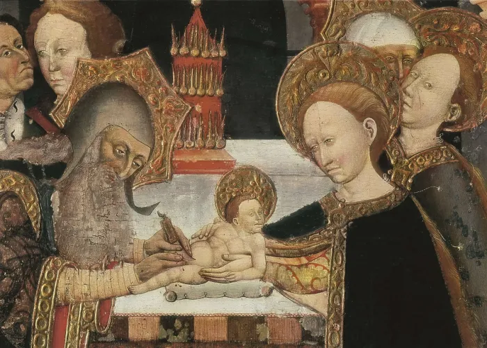 Framed Print : FERRER II, Jaume (15th century). Altarpiece from Verd. 1432-1434. Detail with the Circumcision of Christ. Gothic art. Tempera on wood. SPAIN. Vic. Vic Episcopal Museum