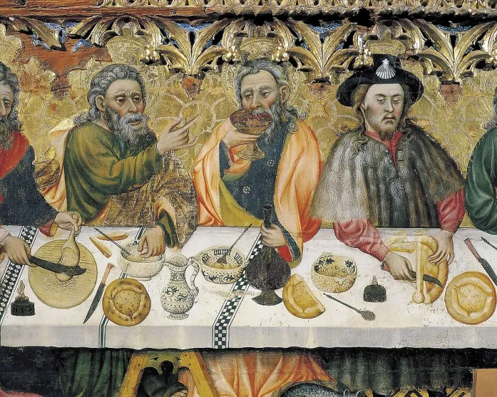 Framed Print : FERRER, Jaume (15th century). The Last Supper. ca. 1370-1400. Catalan School. Left detail. Gothic art. Tempera on wood. SPAIN. Solsona. Diocesan and Regional Museum. Proc: SPAIN