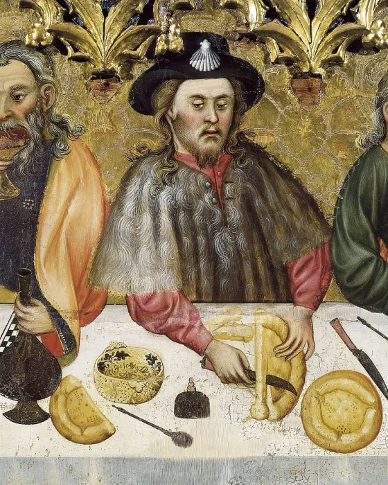 Framed Print : FERRER, Jaume (15th century). The Last Supper. ca. 1370-1400. Catalan School. Left detail. Gothic art. Tempera on wood. SPAIN. Solsona. Diocesan and Regional Museum. Proc: SPAIN