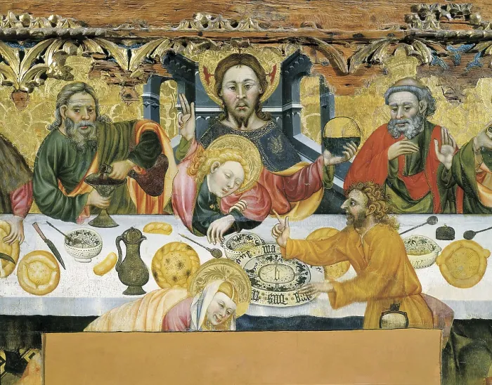 Framed Print : FERRER, Jaume (15th century). The Last Supper. ca. 1370-1400. Catalan School. Central detail. Gothic art. Tempera on wood. SPAIN. Solsona. Diocesan and Regional Museum