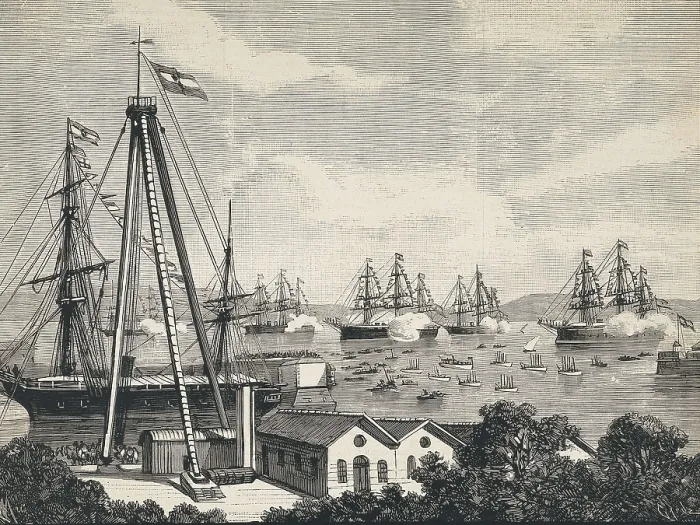 Framed Print : Ferrol. The harbour during the vist of Alfonso XII in 1884. Engraving. AISA / Everett Collection**US SALES ONLY**