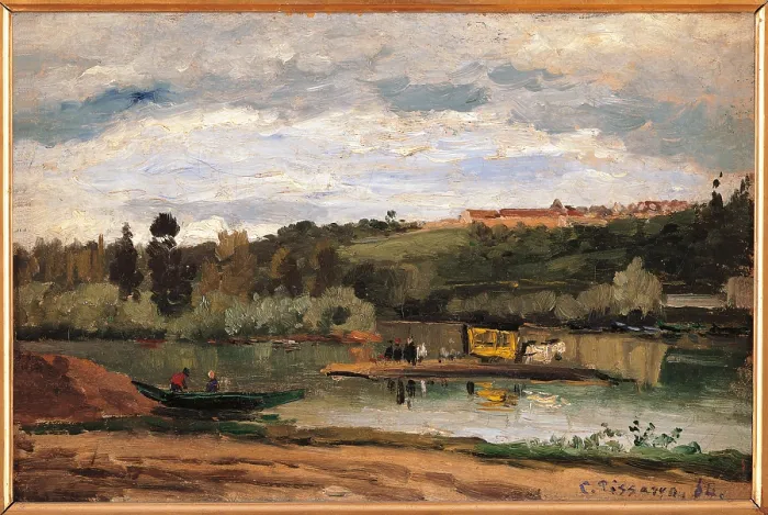 Framed Print : Ferry at Varenne Saint Hilaire, by Camille Pissarro, 1864, 19th Century, canvas, cm 27 x 41 - France, Ile de France, Paris, Muse dOrsay, RF1951-38. All Framed Print : Ferry at Varenne Saint Hilaire, by Camille Pissarro, 1864, 19th Century, canvas, cm 27 x 41 - France, Ile de France, Paris, Muse dOrsay, RF1951-38. All