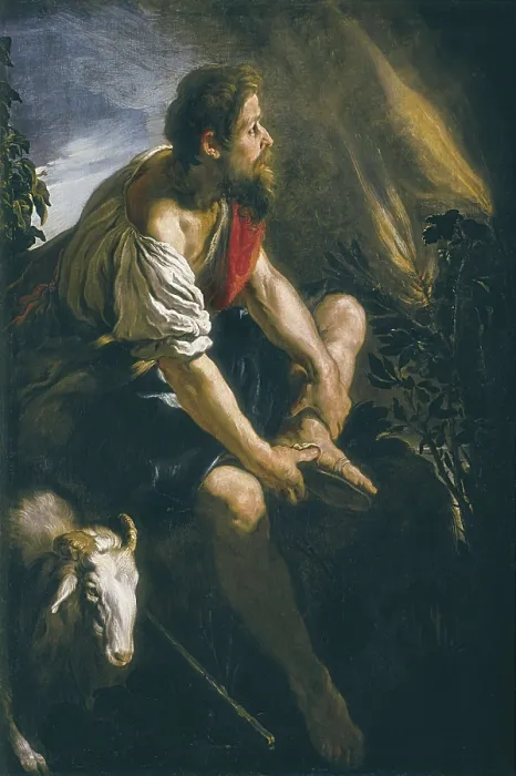 Framed Print : FETI, Domenico (1588-1623). Moses before the Burning Bush. 1613 - 1614. Baroque art. Oil on wood. AUSTRIA. Vienna. Kunsthistorisches Museum Vienna (Museum of Art History)