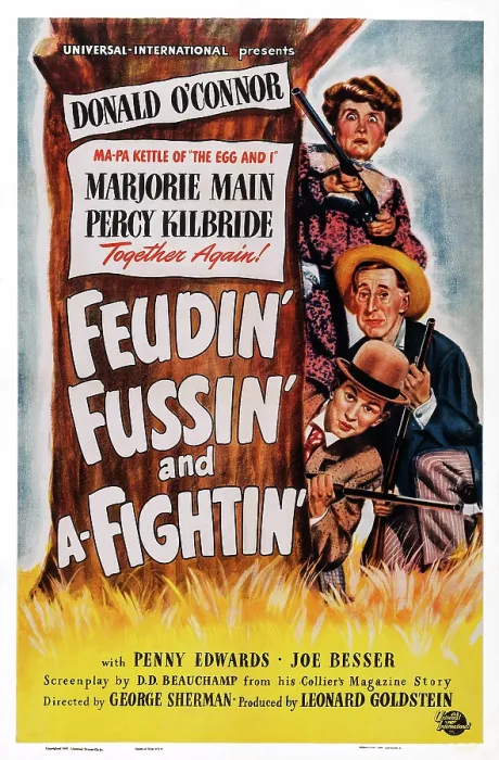 Framed Print : FEUDIN, FUSSIN AND A-FIGHTIN, US poster art, from bottom: Donald O'Connor, Percy Kilbride, Marjorie Main, 1948