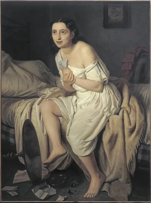 Framed Print : FIAMMINGHI, Giacomo (1815 - 1895). Love Mad Nina. 1850. ITALY. Verona. Palazzo Forti. Romanticism. Oil on canvas. AISA / Everett Collection**US SALES ONLY**
