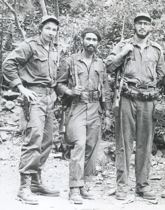 Framed Print : FIDEL CASTRO (far right), with his brother RAUL CASTRO (far left), and JUAN ALMEIDA (center), know as Cuban Rebels, c. 1959. Courtesy: CSU Archives  /  Everett Collection