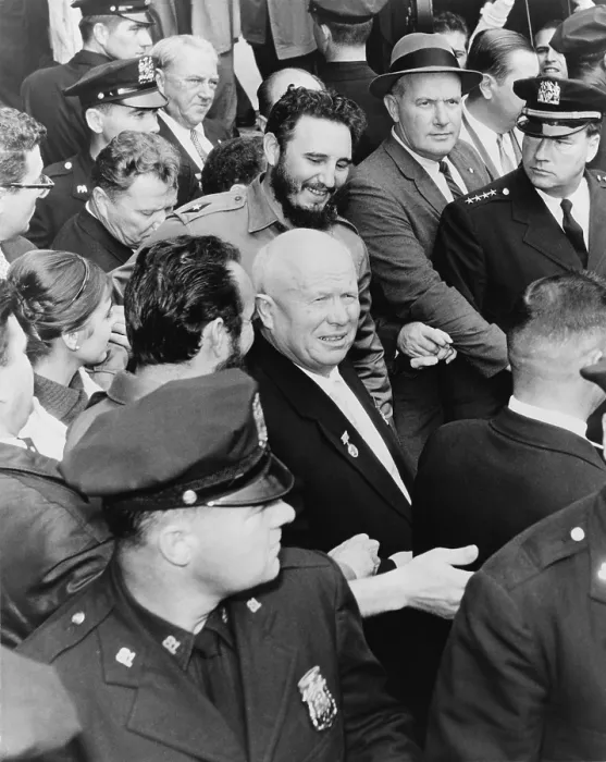 Framed Print : Fidel Castro and Nikita Khrushchev in the midst of a New York City crowd during the 1960 United Nations General Assembly