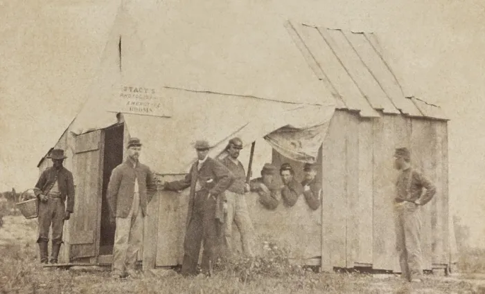 Framed Print : Field studio for Stacys Photographic Ambrotype Rooms, at Fortress Monroe, Virginia, in 1863