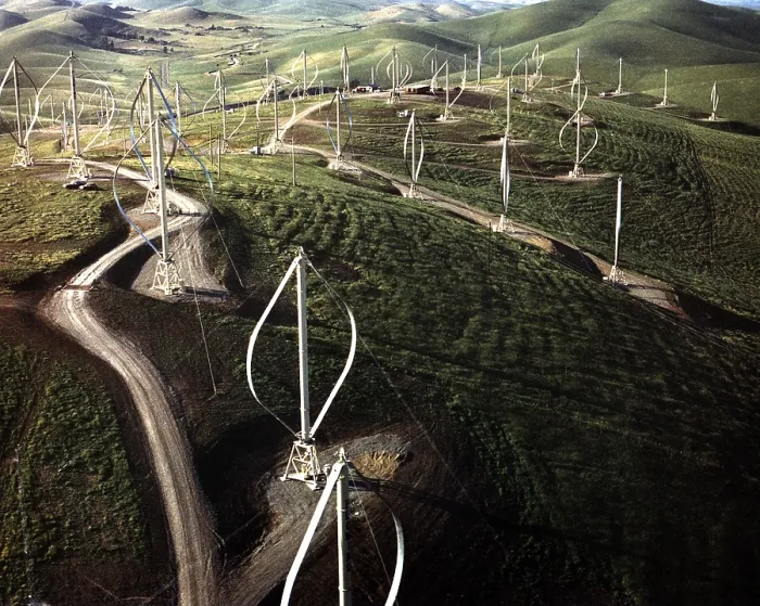 Framed Print : Field of wind turbines in Altamont Pass, California, shows just some of the turbines of one of the earliest and largest wind farms in the United States