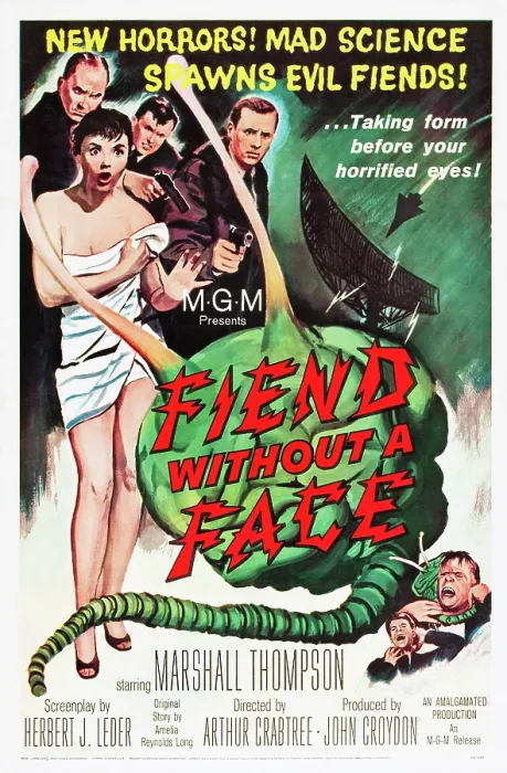 Framed Print : FIEND WITHOUT A FACE, Kim Parker (in towel), far right: Marshall Thompson, 1958