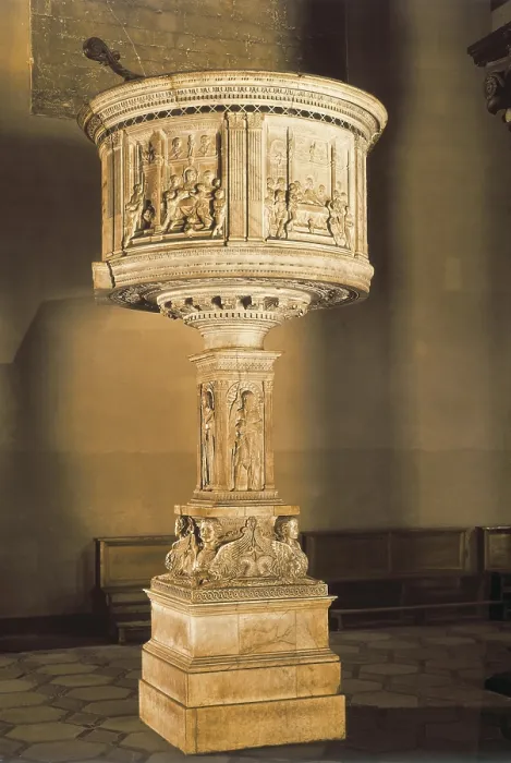 Framed Print : FIESOLEMino da (1429-1484); ROSSELLINOAntonio (1427-1479). Pulpit. ca. 1473. Work by Rosselino with reliefs by Mino da Fiesole. Renaissance art. Quattrocento. Florentine school Framed Print : FIESOLEMino da (1429-1484); ROSSELLINOAntonio (1427-1479). Pulpit. ca. 1473. Work by Rosselino with reliefs by Mino da Fiesole. Renaissance art. Quattrocento. Florentine school