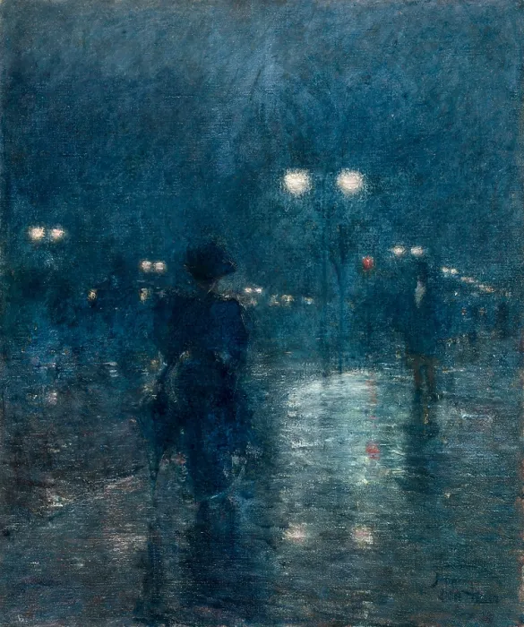 Framed Print : Fifth Avenue Nocturne, 1895, by Childe Hassam, 1859-1935, American impressionist painting, oil on canvas