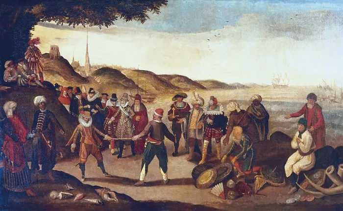 Framed Print : Fight between Spanish and Dutch for commerce activities in India. Painting. - BeBa / Iberfoto / Everett Collection (272819)**US SALES ONLY** Framed Print : Fight between Spanish and Dutch for commerce activities in India. Painting. - BeBa / Iberfoto / Everett Collection (272819)**US SALES ONLY**
