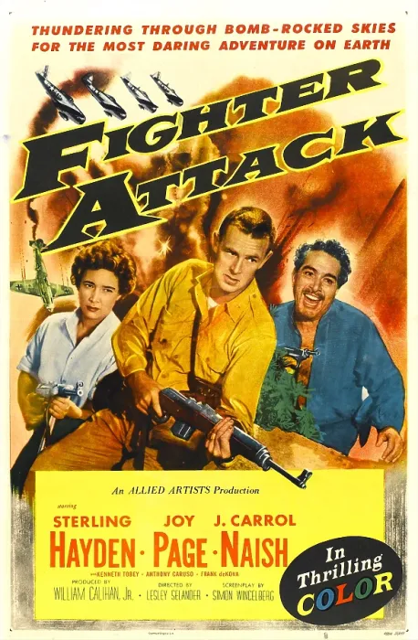 Framed Print : FIGHTER ATTACK, US poster, from left: Joy Page, Sterling Hayden, J. Carrol Naish, 1953