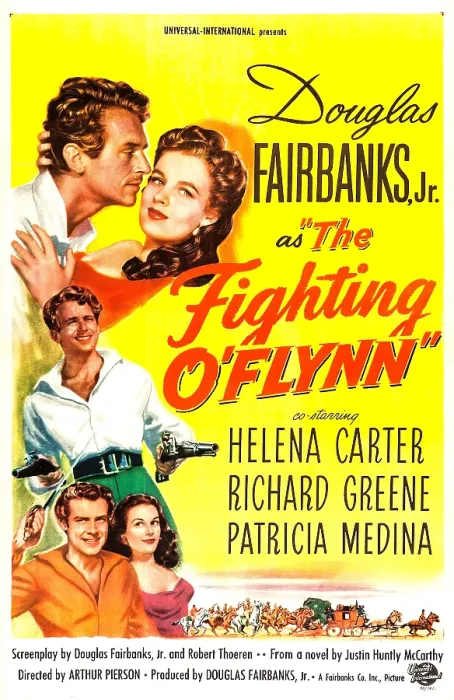 Framed Print : THE FIGHTING O'FLYNN, US poster, top from left: Douglas Fairbanks Jr. Helena Carter, bottom from left: Richard Greene, Patricia Medina, 1949