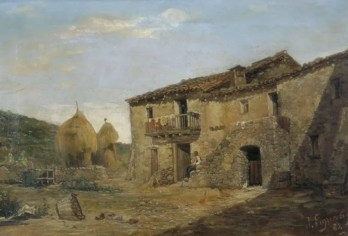 Framed Print : FIGUERAS SOLER, Joan (second half 19th century-first half 20th century). Masas (Farms). 1882. Olot school. Oil on canvas. SPAIN. Granada Framed Print : FIGUERAS SOLER, Joan (second half 19th century-first half 20th century). Masas (Farms). 1882. Olot school. Oil on canvas. SPAIN. Granada