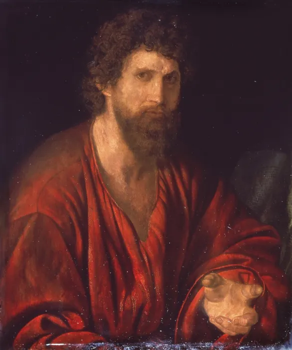 Framed Print : Figure of Apostle or Prophet (Figura di apostolo o di profeta), by Giovanni Girolamo Savoldo, 1521-1535, 16th Century, oil on panel, 60 x 70 cm - Private collection