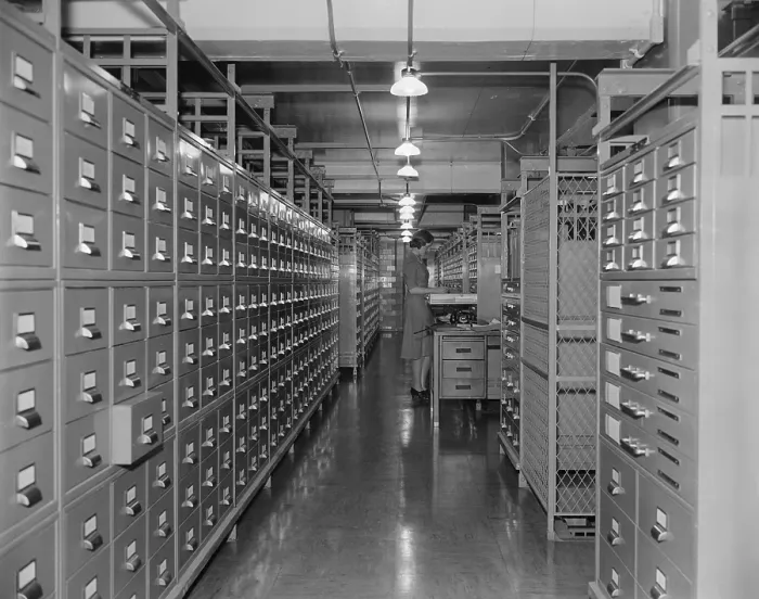 Framed Print : Files in the new National Archives Building, Nov. 22, 1939. In 1934, the National Archives began to centralize U.S