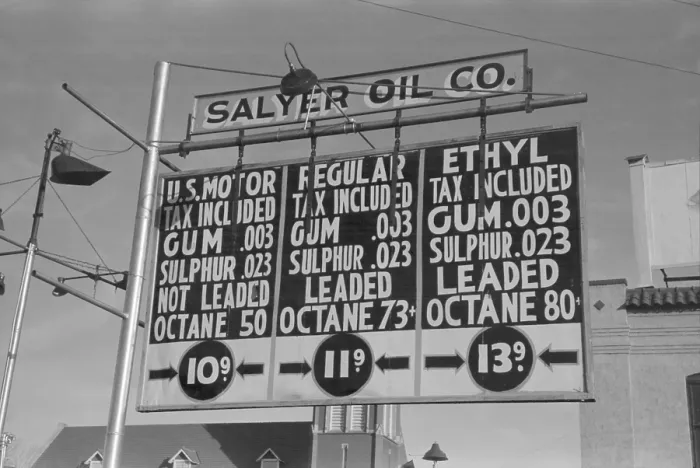 Framed Print : Filling station displays the prices and chemical analysis of gasoline. Oklahoma City, Feb. 1940 Framed Print : Filling station displays the prices and chemical analysis of gasoline. Oklahoma City, Feb. 1940