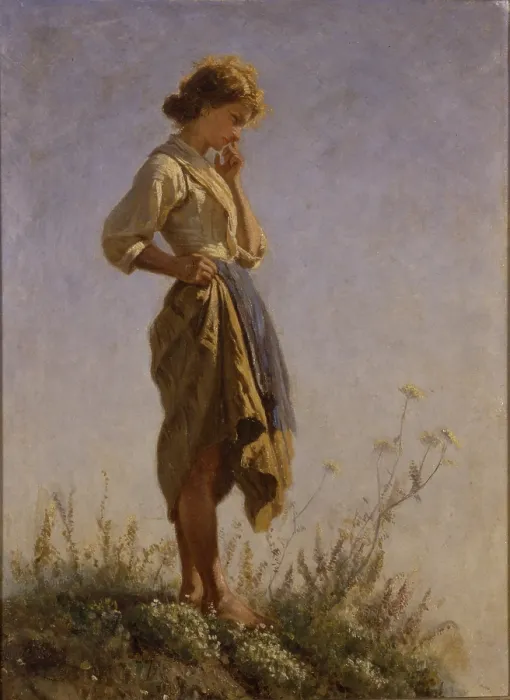 Framed Print : Filomena on Top of the Mountain (Filomena. Contadina che contempla in vetta a un ciglione), by Filippo Palizzi, 1864, 19th Century, oil on canvas - Whole artwork view