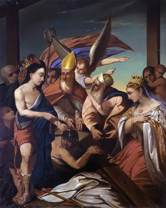 Framed Print : The finding of the Cross, by Antonio Vianelli, 19th century, oil on canvas - Italy, Veneto, Roverdicr, Parish church. Whole artwork view Framed Print : The finding of the Cross, by Antonio Vianelli, 19th century, oil on canvas - Italy, Veneto, Roverdicr, Parish church. Whole artwork view