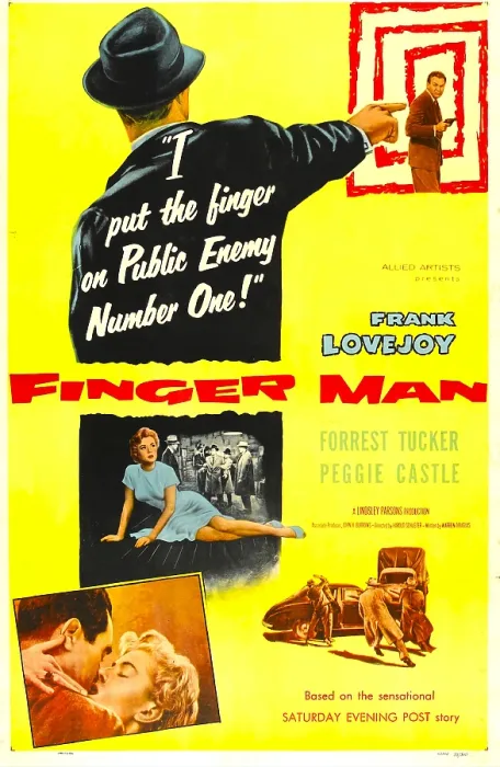 Framed Print : FINGER MAN, US poster, bottom inset: Frank Lovejoy, Peggie Castle, 1955 Framed Print : FINGER MAN, US poster, bottom inset: Frank Lovejoy, Peggie Castle, 1955