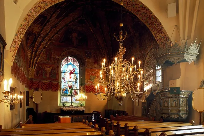 Framed Print : FINLAND. Rauma. Church of the Holy Cross. Choir (16th c.) and pulpit (right). AISA / Everett Collection (70092)**US SALES ONLY**