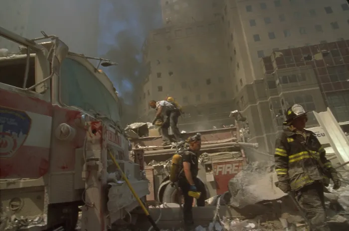 Framed Print : Fire fighters amid debris following September 11th terrorist attack on World Trade Center Framed Print : Fire fighters amid debris following September 11th terrorist attack on World Trade Center