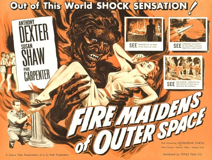 Framed Print : FIRE MAIDENS OF OUTER SPACE, lower left: Anthony Dexter on poster art, 1956 Framed Print : FIRE MAIDENS OF OUTER SPACE, lower left: Anthony Dexter on poster art, 1956