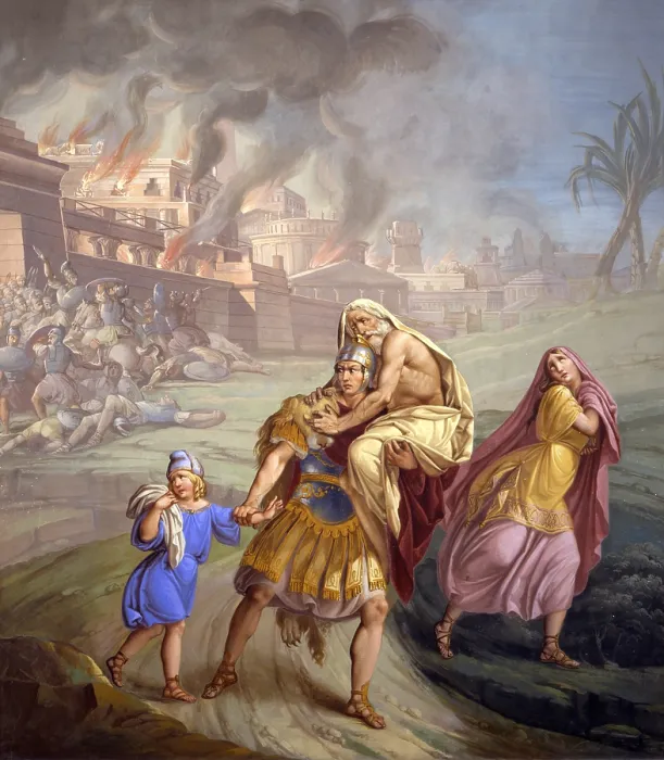 Framed Print : The fire of Troy, by Sebastiano Santi, 1844, 19th Century, fresco - Italy, Veneto, Rovigo, Camerini Palace. Whole artwork view Framed Print : The fire of Troy, by Sebastiano Santi, 1844, 19th Century, fresco - Italy, Veneto, Rovigo, Camerini Palace. Whole artwork view