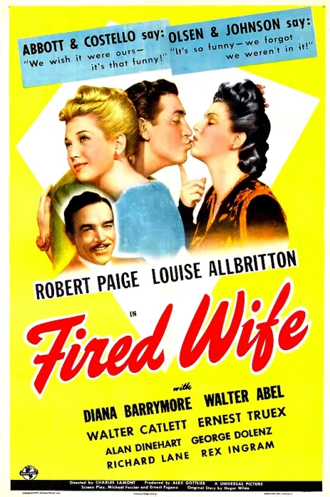 Framed Print : FIRED WIFE, US poster, from left: Walter Abel, Louise Allbritton, Robert Paige, Diana Barrymore, 1943