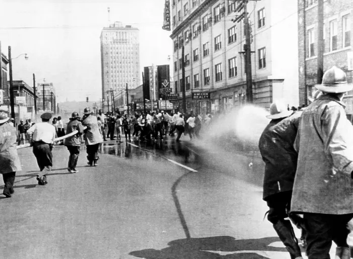 Framed Print : Firemen use hoses to disperse a civil rights demonstration in Birmingham, 1963. Courtesy: CSU Archives / Everett Collection