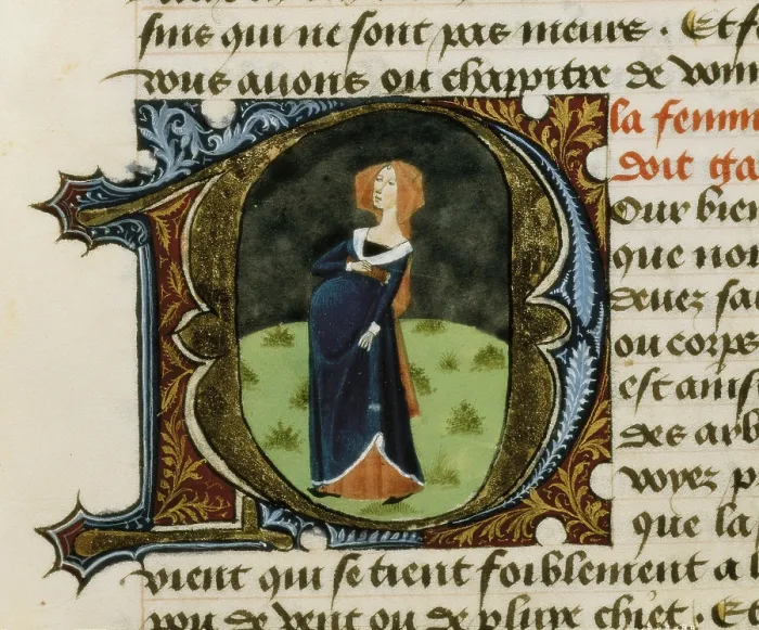 Framed Print : FIRENZE, Aldebrando da (14th century). Treatise on medicine. 1356. Fol. 47r. How pregnant women should behave. Gothic art. Miniature Painting. PORTUGAL. Lisbon. Ajuda Library