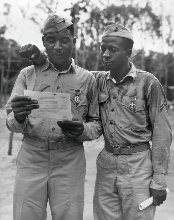 Framed Print : First African American Marines decorated by the Second Marine Division in the Pacific. Staff Sgt. Timerlate Kirven and Cpl Framed Print : First African American Marines decorated by the Second Marine Division in the Pacific. Staff Sgt. Timerlate Kirven and Cpl