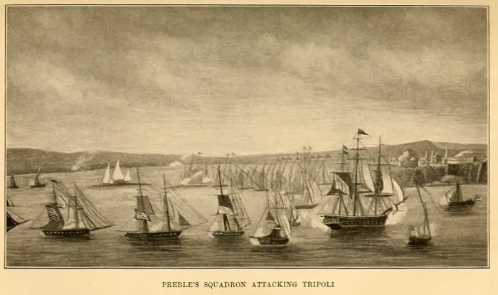 Framed Print : First Barbary War 1801-1805. Preble's Squadron Attacking Tripoli Framed Print : First Barbary War 1801-1805. Preble's Squadron Attacking Tripoli