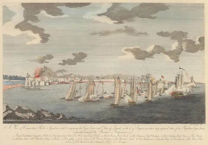 Framed Print : First Barbary War between the US and Tripoli, May 1801-June 1805. Commodore Preble's squadron attacking the gun boats and forts of Tripoli, August 3, 1804