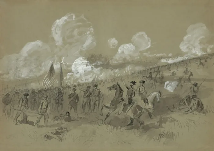 Framed Print : First Battle of Bull Run, (First Manassas), July 21, 1861. Colonel Ambrose Burnside's took command after General David Hunter was wounded at early in the battle