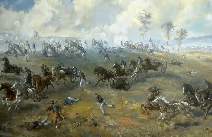 Framed Print : First Battle of Bull Run, (First Manassas), July 21, 1861. Capture of Ricketts Battery by Confederates on Henry House Hill at around 3 PM. After Union Gen Framed Print : First Battle of Bull Run, (First Manassas), July 21, 1861. Capture of Ricketts Battery by Confederates on Henry House Hill at around 3 PM. After Union Gen