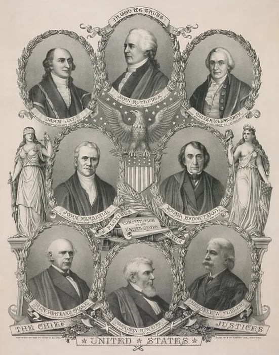 Framed Print : The first eight Chief Justices of the United States: John Jay, John Rutledge, Oliver Ellsworth, John Marshall, Roger Brook Taney, Salmon Portland Chase, Morrison R Framed Print : The first eight Chief Justices of the United States: John Jay, John Rutledge, Oliver Ellsworth, John Marshall, Roger Brook Taney, Salmon Portland Chase, Morrison R