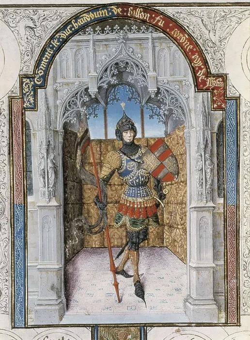 Framed Print : First Crusade (1095-1099). Baldwin I of Jerusalem, illustration of the Chonicle of Jerusalem (15th c.). Renaissance art. AUSTRIA. Vienna. National Library Framed Print : First Crusade (1095-1099). Baldwin I of Jerusalem, illustration of the Chonicle of Jerusalem (15th c.). Renaissance art. AUSTRIA. Vienna. National Library
