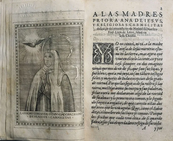 Framed Print : First edition of the complete works by Saint Teresa of Jesus carried out by fray Luis de Len. Executed in Salamanca by Guillermo Fouquel (1588). SPAIN. Salamanca Framed Print : First edition of the complete works by Saint Teresa of Jesus carried out by fray Luis de Len. Executed in Salamanca by Guillermo Fouquel (1588). SPAIN. Salamanca
