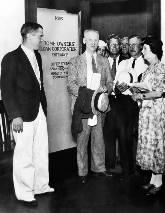 Framed Print : First Federal Home Owners Loan Corporation office (HOLC) opens. HOLC was a New Deal agency established in 1933 under President Franklin Roosevelt