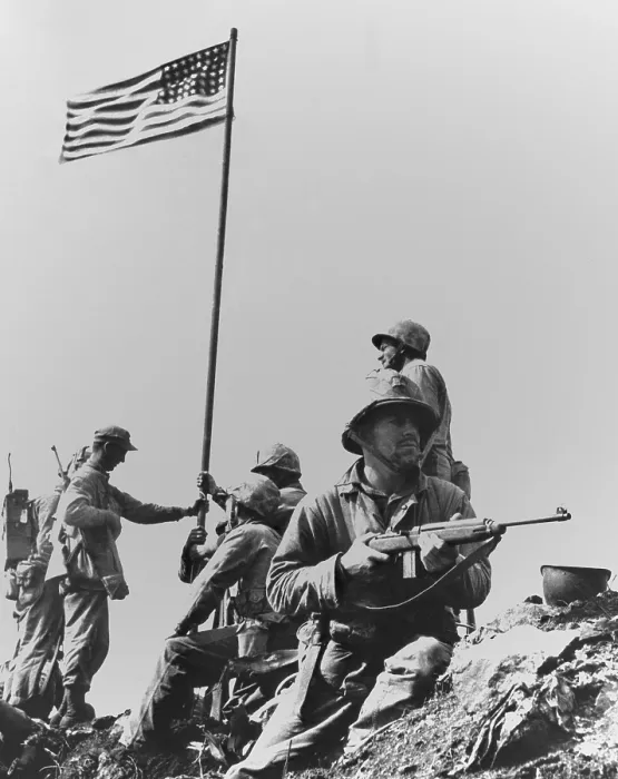 Framed Print : The first flag raising on Iwo Jima's Mount Suribachi, Feb. 23, 1945