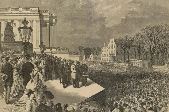 Framed Print : First inauguration of Ulysses S. Grant as President of the United States, March 4th, 1869. Chief Justice Chase administered the oath of office on the east front of the Capitol Framed Print : First inauguration of Ulysses S. Grant as President of the United States, March 4th, 1869. Chief Justice Chase administered the oath of office on the east front of the Capitol